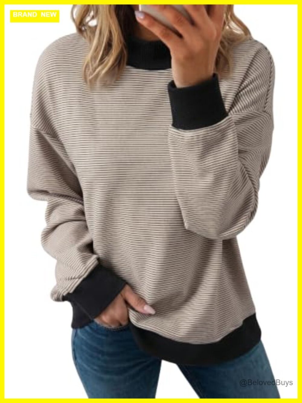 Striped Mock Neck Oversized Sweatshirt Pullover Women